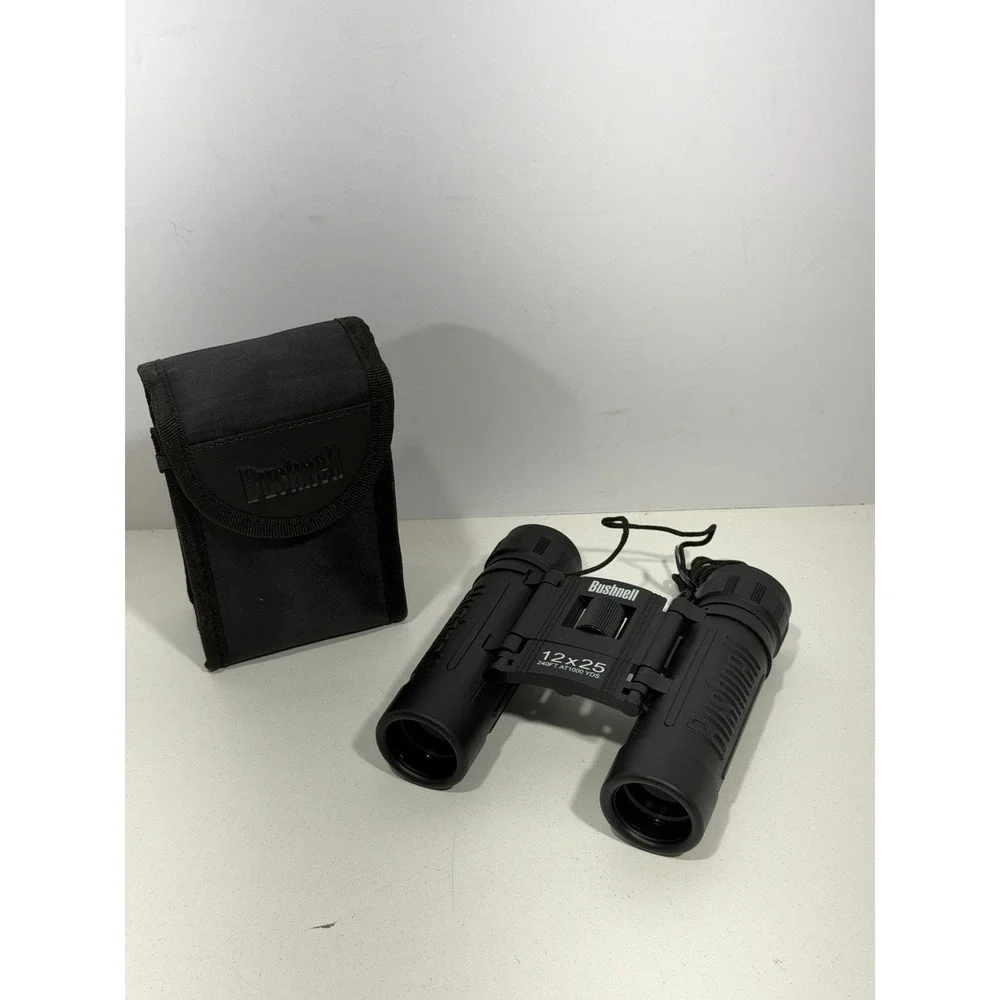 Bushnell 12x25 Compact Binoculars Black Folding Roof Prism with Carrying Case